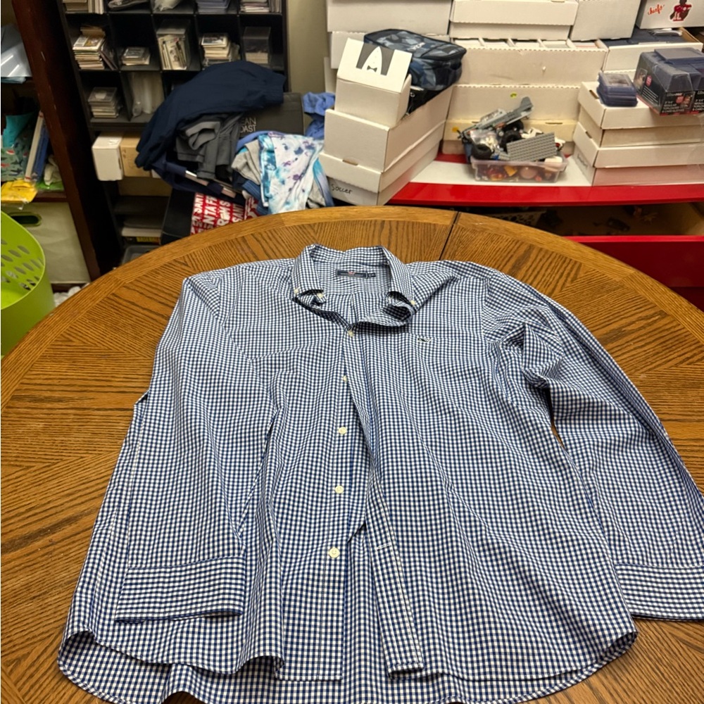 Vineyard Vines Blue and White Checkered Men's Shirt